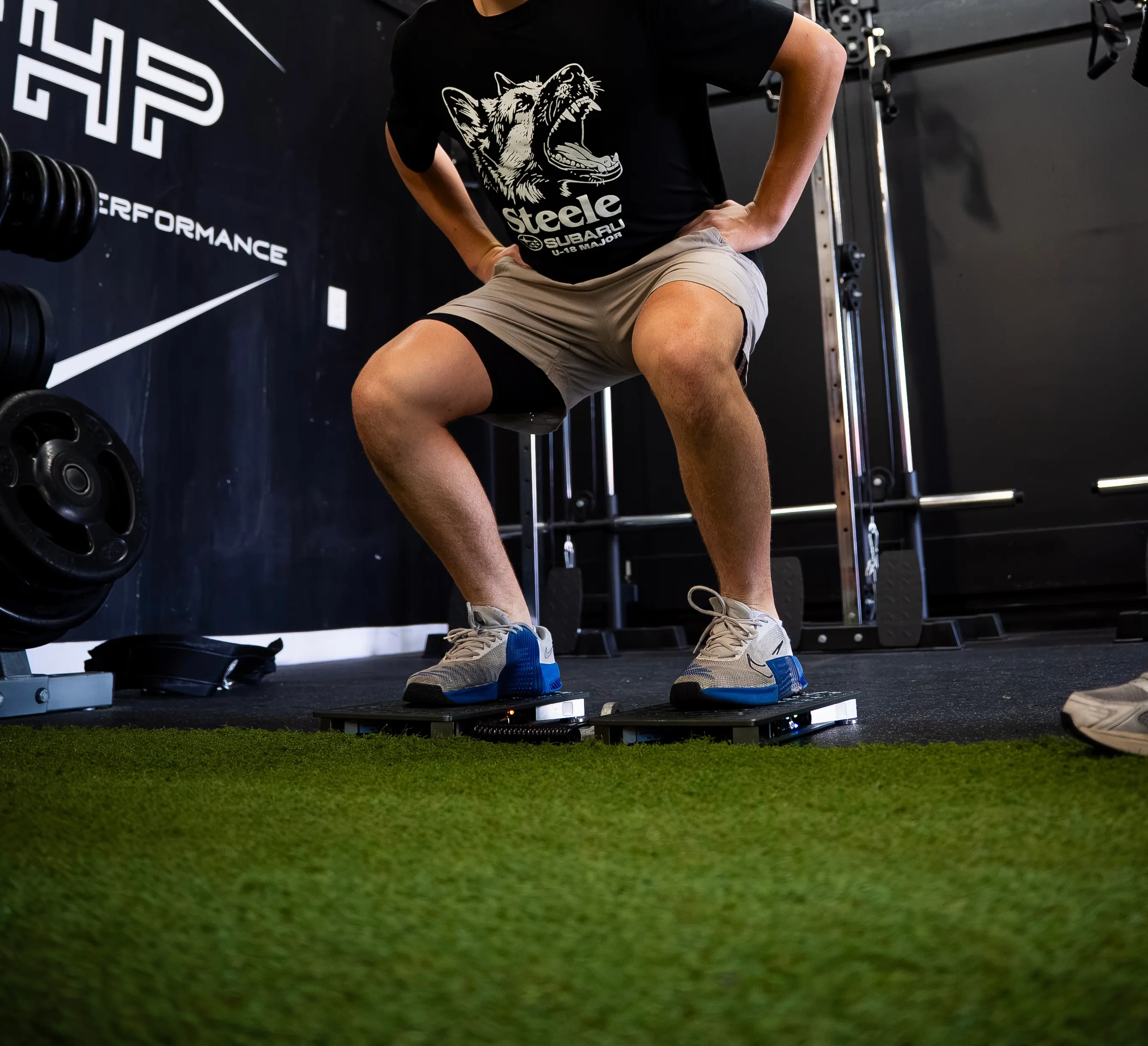 Athlete performing a countermovement jump assessment on VALD ForceDecks force plates
